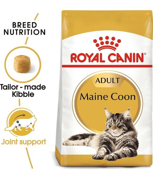 Royal Canin - Maine Coon Adult Dry Cat Food - 2kg packaging with tailored kibble and joint support features.