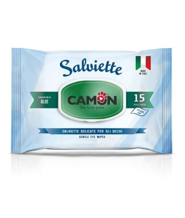 Camon - Salviette Aloe Eye & Ear Pet Wipes - Pocket Wipes, 15 Sheets