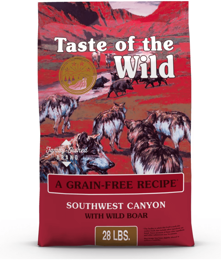 Taste of the Wild - Southwest Canyon - Wild Boar, Beef & Lamb - Grain Free Dry Dog Food - 12.2kg packaging with wild boar graphics.