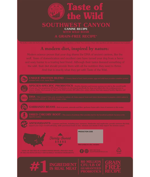 Taste of the Wild - Southwest Canyon – Wild Boar, Beef & Lamb - Grain Free Dry Dog Food - 12.2kg