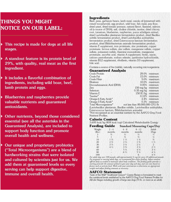 Taste of the Wild - Southwest Canyon – Wild Boar, Beef & Lamb - Grain Free Dry Dog Food - 12.2kg