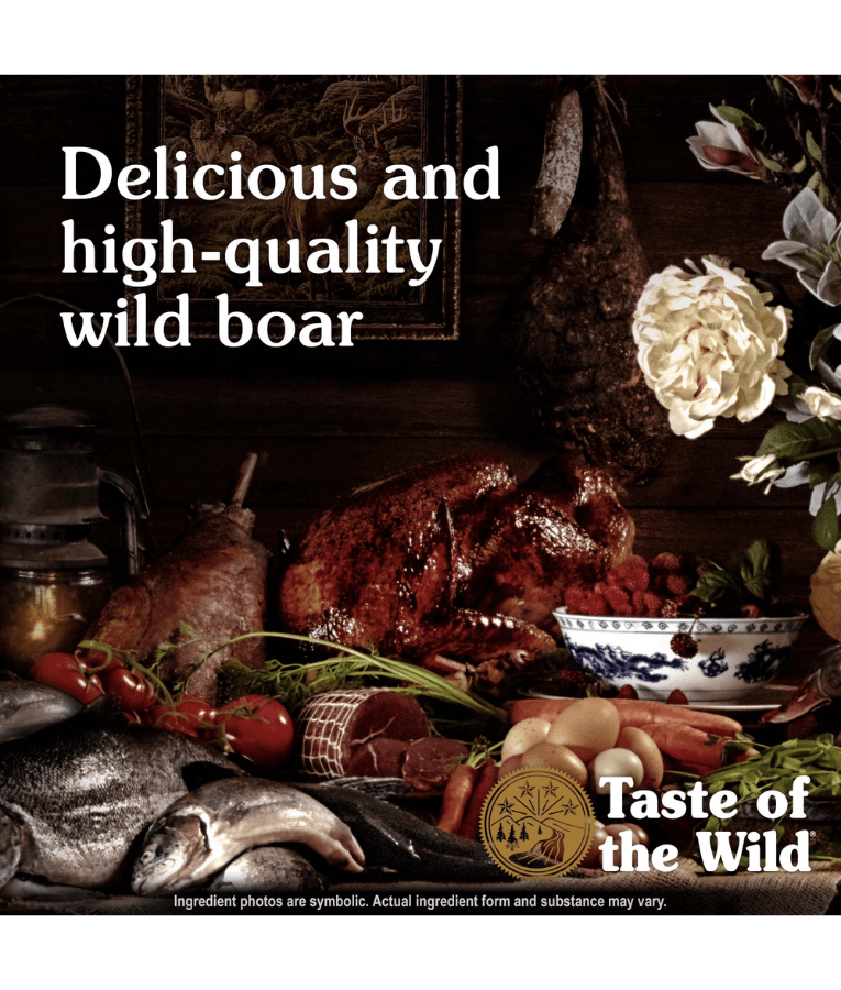 Taste of the Wild - Southwest Canyon - Wild Boar, Beef & Lamb - Grain Free Dry Dog Food - 12.2kg displayed with delicious wild boar.