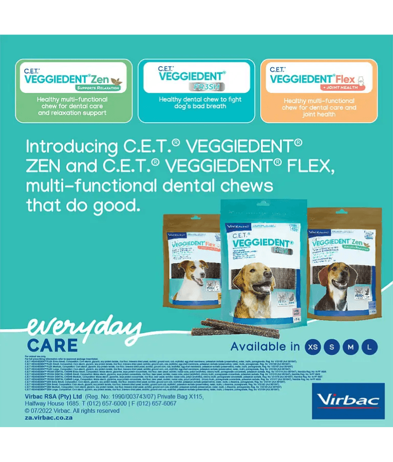 Virbac - Veggiedent FRESH Dental Chews, Plant-Based Formula, Dental & Digestive Support  S- M product image showcasing dental chews.