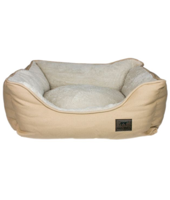 Tall Tails – Dream Chaser Bolster Dog Bed, Khaki, Reversible Fleece & Canvas – 84×71×24 cm