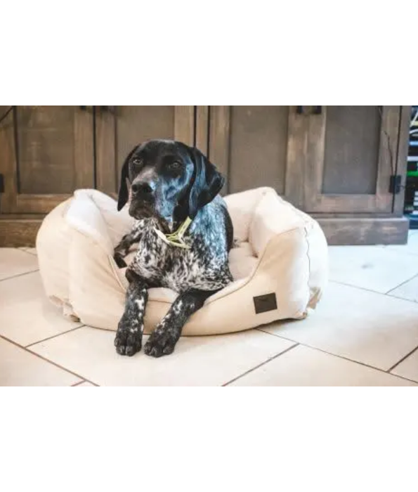 Tall Tails – Dream Chaser Bolster Dog Bed, Khaki, Reversible Fleece & Canvas – 84×71×24 cm