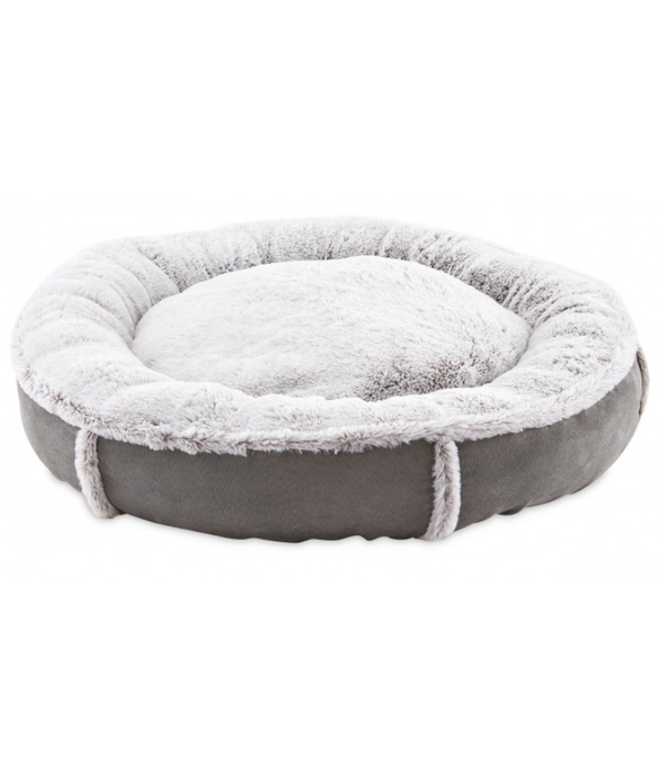 Tall Tails – Plush Round Dog Bed, Faux Fur & Suede, Anti-Slip Base – Grey – 70 cm