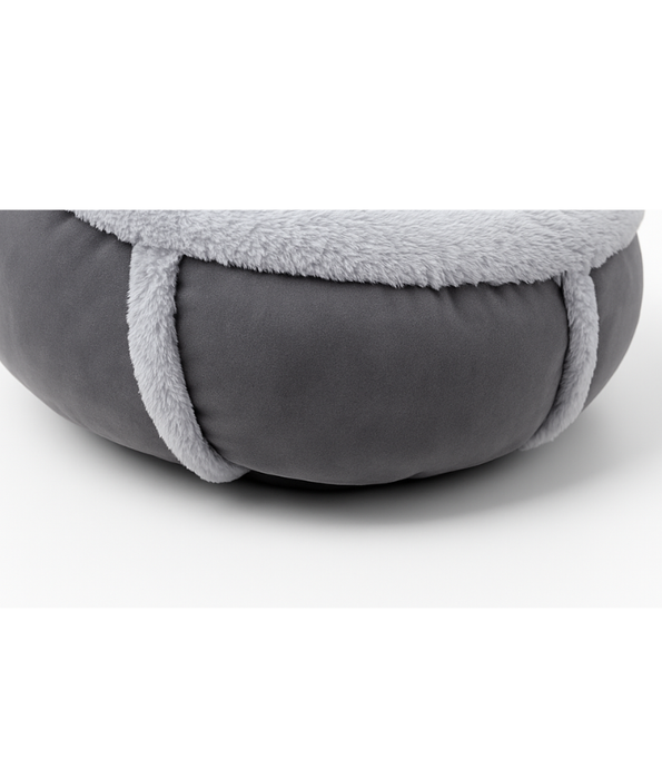 Tall Tails – Plush Round Dog Bed, Faux Fur & Suede, Anti-Slip Base – Grey – 70 cm