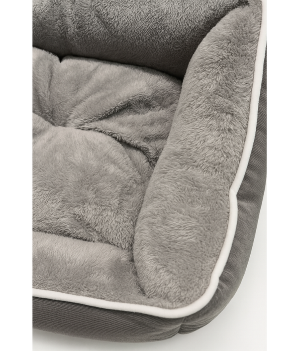 King Queen – Corduroy Fort Bed for Cats & Mini Dogs, Faux Fur Interior, Anti-Slip Base – Dark Grey - 64 × 55 × 20 cm