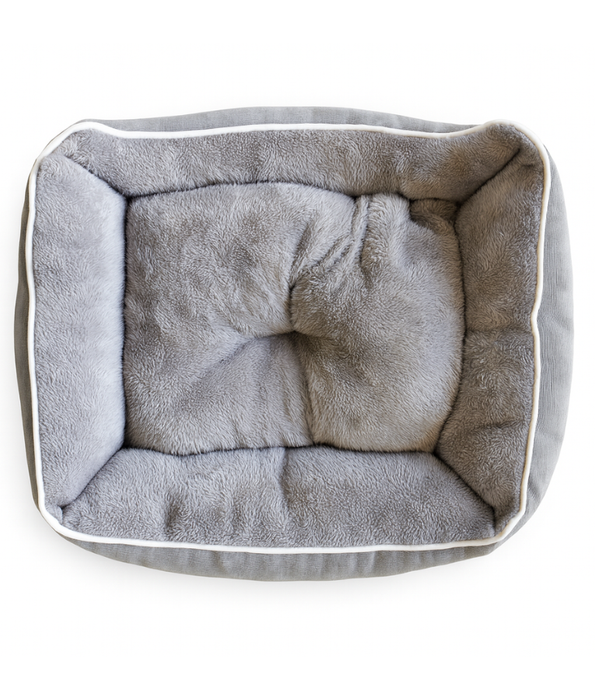 King Queen – Corduroy Fort Bed for Cats & Mini Dogs, Faux Fur Interior, Anti-Slip Base – Dark Grey - 64 × 55 × 20 cm