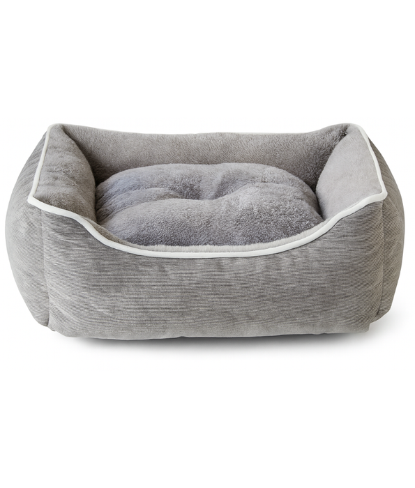 King Queen – Corduroy Fort Bed for Cats & Mini Dogs, Faux Fur Interior, Anti-Slip Base – Dark Grey - 64 × 55 × 20 cm