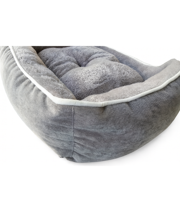King Queen – Corduroy Fort Bed for Cats & Mini Dogs, Faux Fur Interior, Anti-Slip Base – Dark Grey - 64 × 55 × 20 cm
