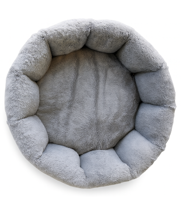 PawComfort – Plush Round Dog & Cat Bed, Faux Fur, Ultra Soft, Cozy Bolster Support – 60 cm