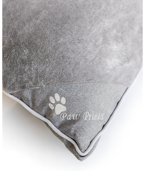 Paw Prints - Plush Rectangular Dog Bed, Faux Fur & Fabric, Anti-Slip, Washable - 105 x 74 x 12 cm