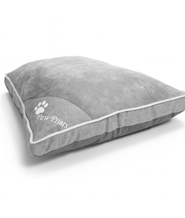Paw Prints - Plush Rectangular Dog Bed, Faux Fur & Fabric, Anti-Slip, Washable - 105 x 74 x 12 cm