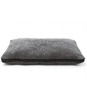 Paw Prints - Plush Rectangular Dog & Cat Bed, Faux Fur, Washable Cover - 110×80×12 cm in gray with paw print design.