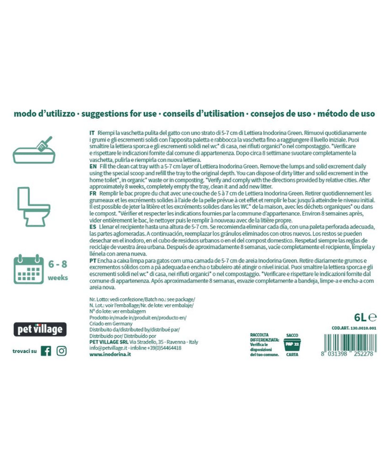 Inodorina - Green Eco Clumping Cat Litter, Wood Fiber Biodegradable & Compostable, For Cats - 6L