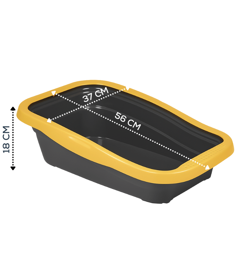 MPS Italia - Nella Cat Litter Box – Open Tray with Anti-Splash Rim, Easy-Clean Design – 56 × 37 × 18 cm (Color Selected Randomly)