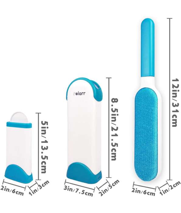 ‎Relarr - Pet Hair Remover Brush,Tur Remover for Pet Hair and Clothes Double-Sided with Self-Cleaning Base and Travel Size Brush (Blue, streamline)