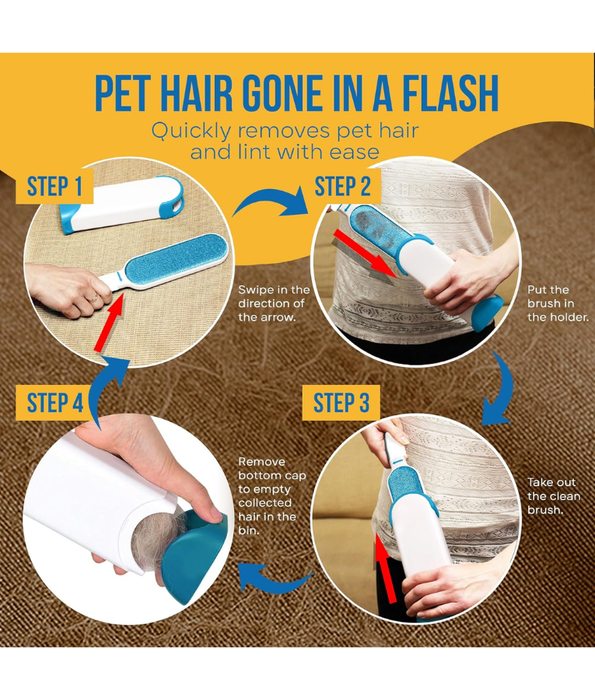 ‎Relarr - Pet Hair Remover Brush,Tur Remover for Pet Hair and Clothes Double-Sided with Self-Cleaning Base and Travel Size Brush (Blue, streamline)
