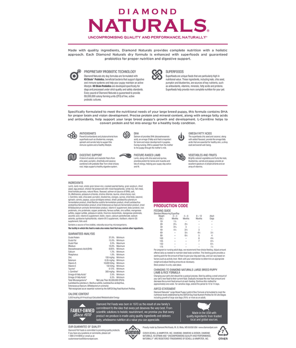 Diamond Naturals - Large Breed Puppy Dry Dog Food, With Lamb - 15kg