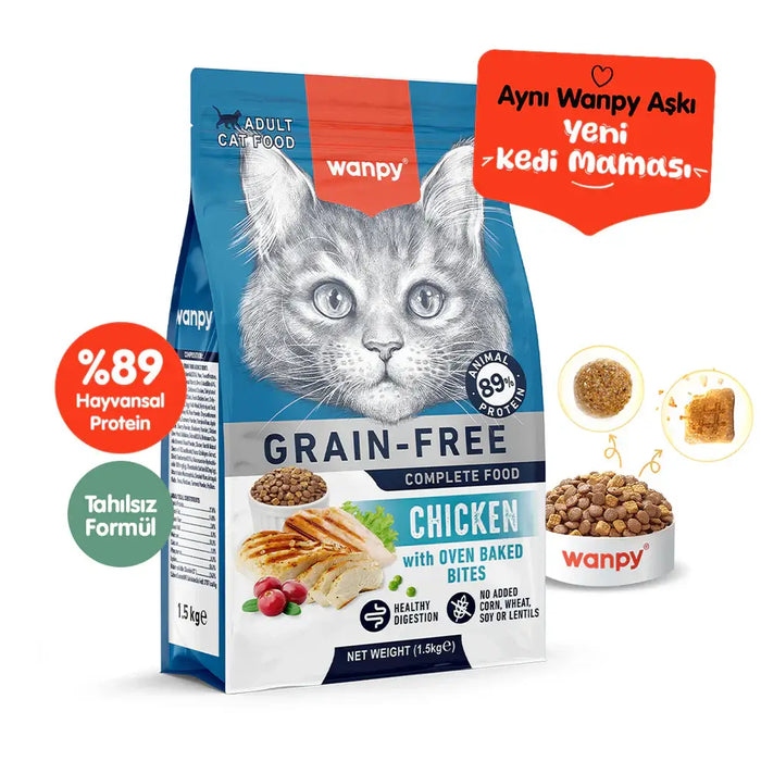 Wanpy - Grain-Free Chicken Adult Cat Food, High Animal Protein, Digestive & Immune Support - 1.5 kg