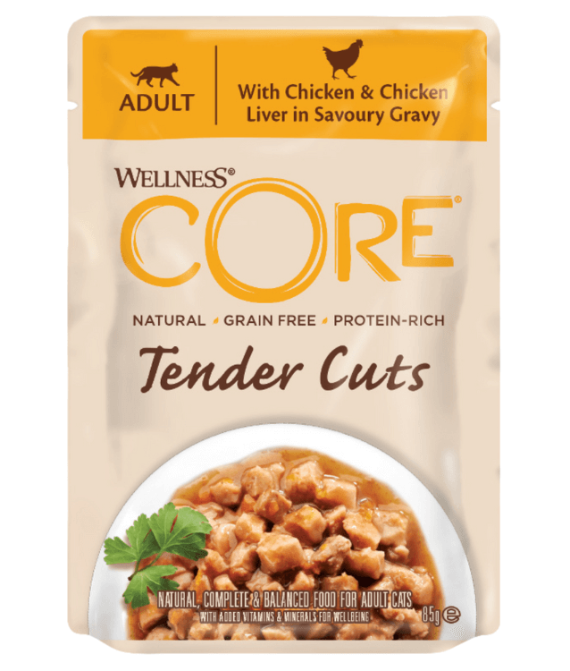 Wellness CORE Tender Cuts Chicken & Chicken Liver in Savory Gravy 85g