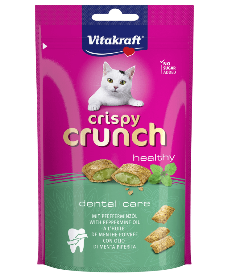 Vitakraft - Crispy Crunch, Healthy Crunchy Bites With Healthy Peppermint For Dental and Hairball Care - 60g