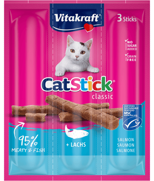 Vitakraft - CatStick, 3 Classic Soft Sticks With Salmon - 18g
