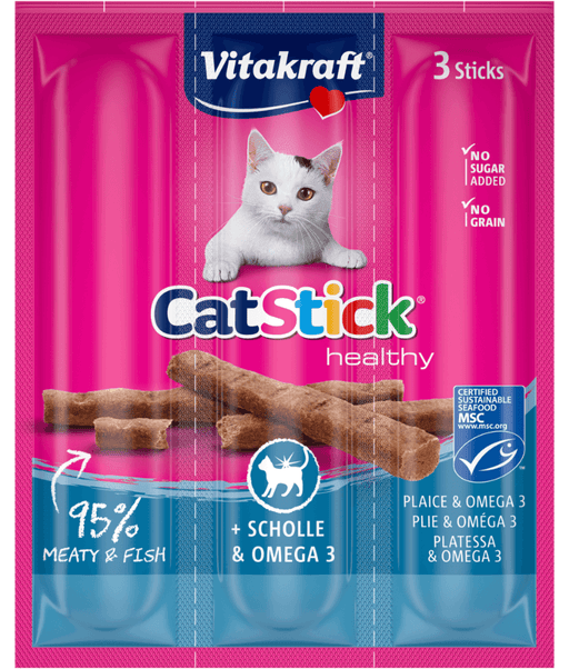 Vitakraft - CatStick, 3 Healthy Soft Sticks With Plaice (Fish) and Omega 3 For a Healthy Skin and Coat - 18g