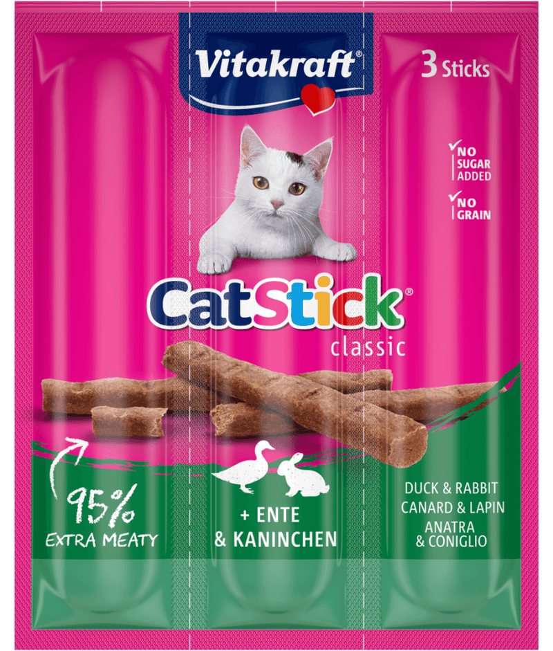 Vitakraft - CatStick, 3 Classic Soft Sticks With Rabbit and Duck - 18g