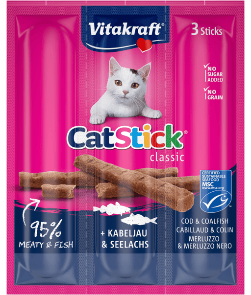 Vitakraft - CatStick, 3 Classic Soft Sticks With Cod and Pollock (Fish) - 18g