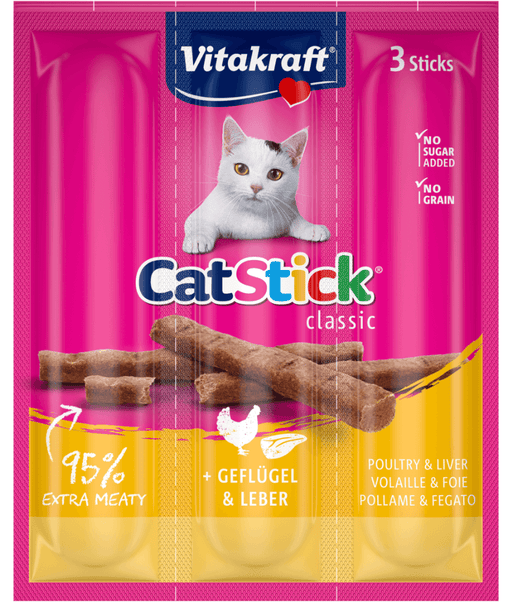 Vitakraft - CatStick, 3 Classic Soft Sticks With Chicken and Liver - 18g