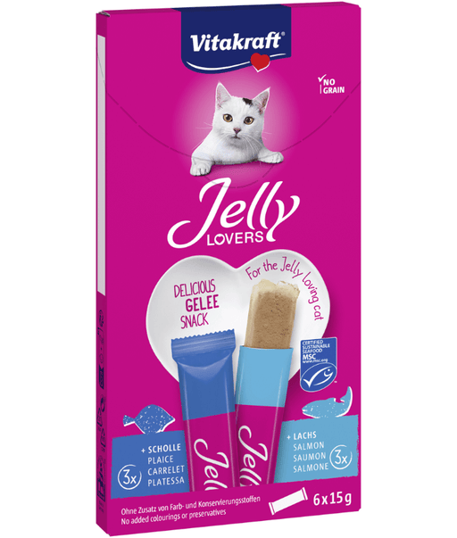 Vitakraft - Jelly Lovers, Lickable Jelly Tubes With Salmon and Plaice (Fish) - 6 Tubes x 15g