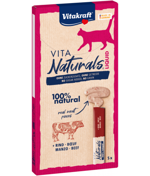 Vitakraft - Vita Naturals, Lickable Liquid Treat Tubes With Beef - 5 Tubes x 15g