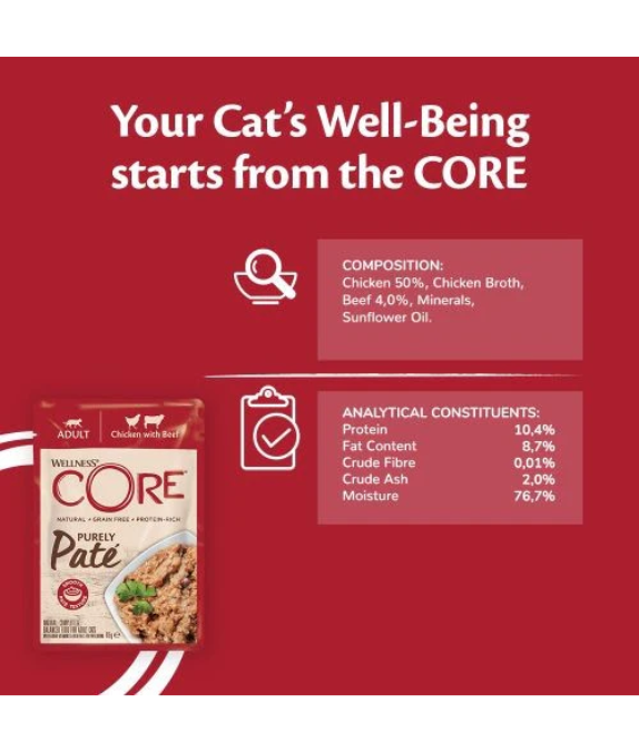 Wellness CORE Cat Purely Pate Chicken With Beef Wet Food 85g Wellness