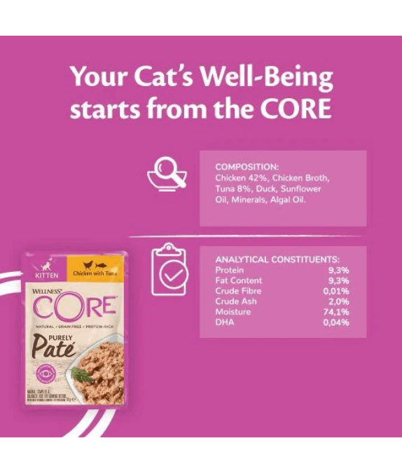 Wellness CORE Kitten Purely Pate Chicken With Tuna Wet Food 85g