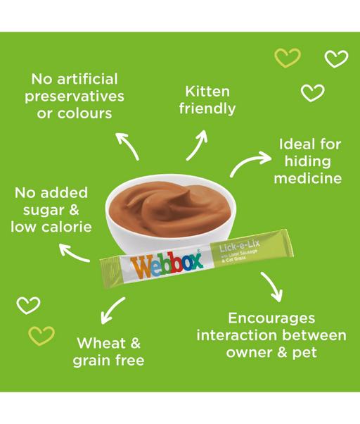 Webbox - Lick-e-Lix Liver Creamy Sausage & Cat Grass Cat Treats (5 Sachets) Webbox