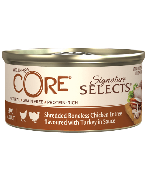 Wellness CORE Signature Selects Shredded Boneless Chicken Entree Flavored With Turkey In Sauce 79g