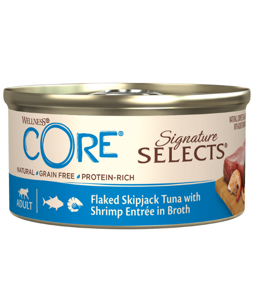 Wellness CORE Signature Selects Flaked Skipjack Tuna With Shrimp Entree In Broth 79g