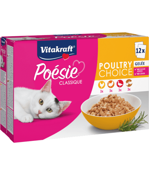 Vitakraft - Poésie Classique, Adult Wet Cat Food Multipack, Poultry Choice In Jelly - 12 Pouches x 85g