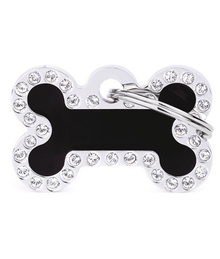 my family My Family Glam Small Bone Black ID Tag with Rhinestones