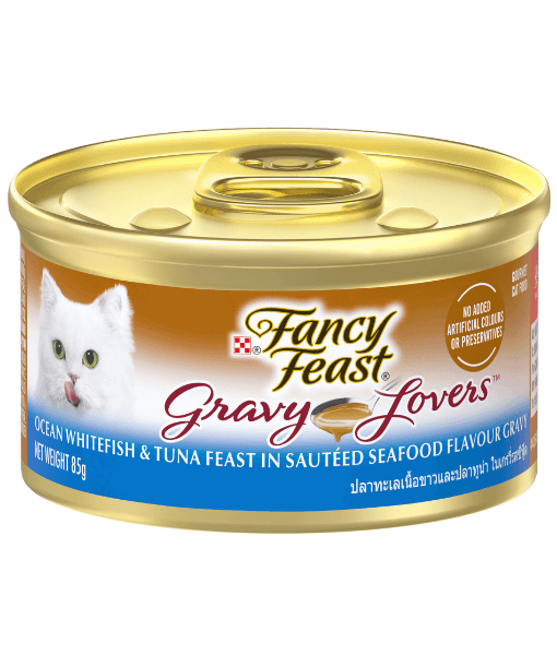 Purina - Fancy Feast - Love in every Feast - Gravy Lovers Gourmet Cat Food – Ocean Whitefish & Tuna – 4x85g