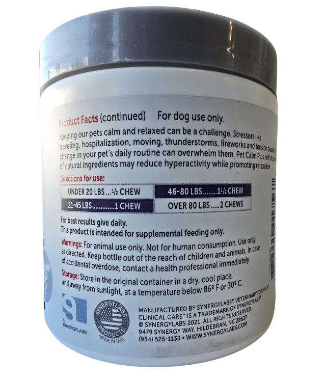 Synergy Labs - Veterinary Formula Solutions, Pet Calm Plus Supplement For Dogs - 45 Soft Chews