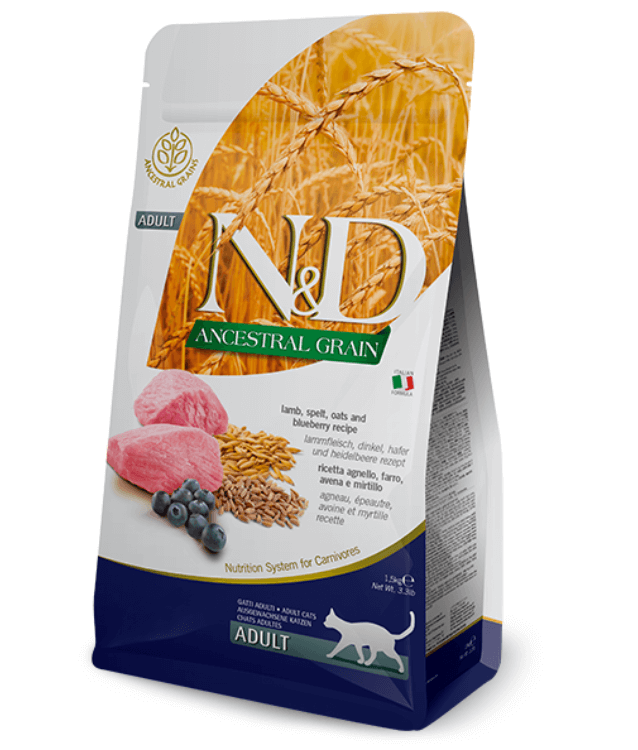 Farmina - N&D Ancestral Grain, Lamb and Blueberry Adult Cat Dry Food 1.5kg
