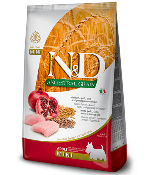 Farmina - N&D Ancestral Grain, Chicken and Pomegranate Adult Dry Dog Food For Mini and Small Breeds 2.5kg