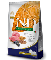 Farmina - N&D Ancestral Grain, Lamb and Blueberry Adult Dry Dog Food For Mini and Small Breeds 2.5kg