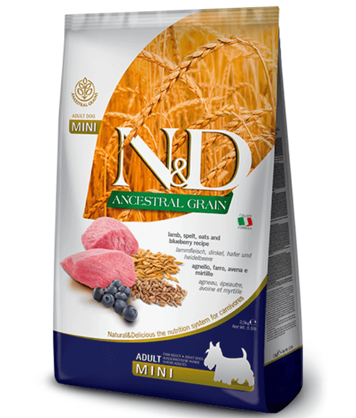 Farmina - N&D Ancestral Grain, Lamb and Blueberry Adult Dry Dog Food For Mini and Small Breeds 2.5kg