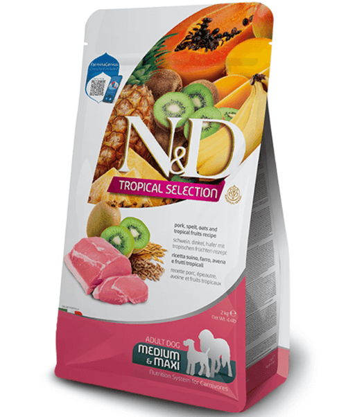 Farmina - N&D Tropical Selection, Pork and Tropical Fruits Adult Dry Dog Food For Medium & Maxi Breeds 10kg