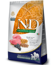Farmina - N&D Ancestral Grain, Lamb and Blueberries Adult Dry Dog Food For Medium & Maxi Breeds 12kg