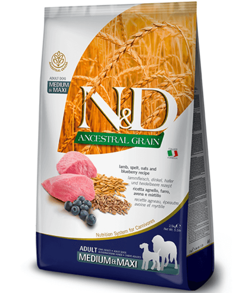 Farmina - N&D Ancestral Grain, Lamb and Blueberries Adult Dry Dog Food For Medium & Maxi Breeds 12kg